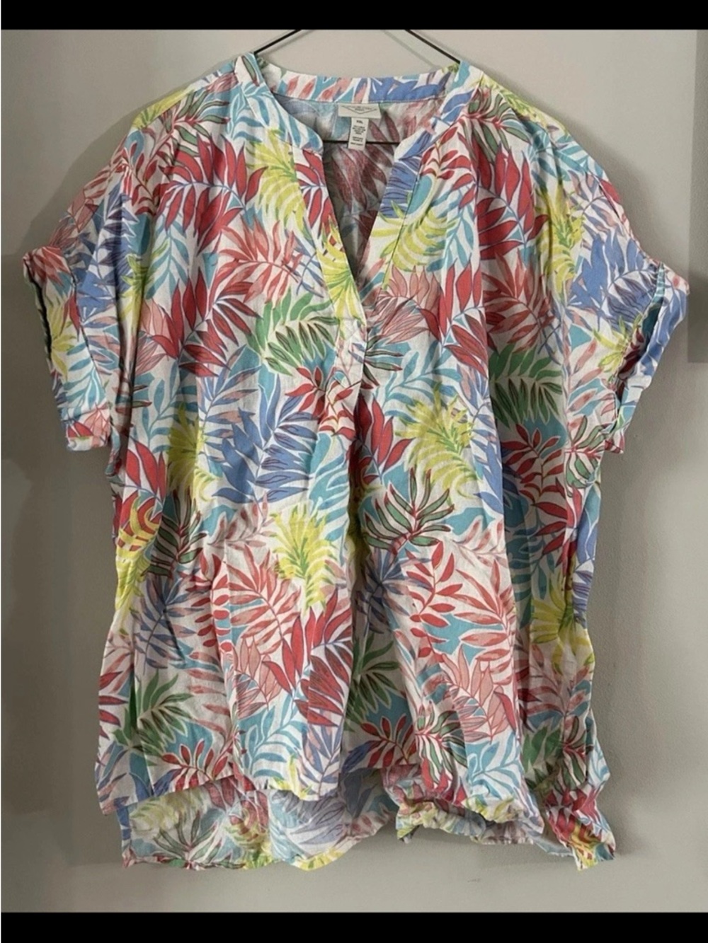 ST JOHNS BAY Womens XXL Tropical Print Woven Pullover Blouse with Hi-Lo Hemline